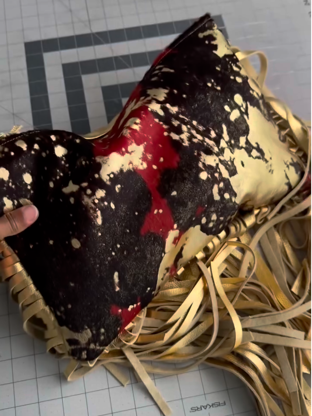 Gold Fringe Splatter Print Clutch