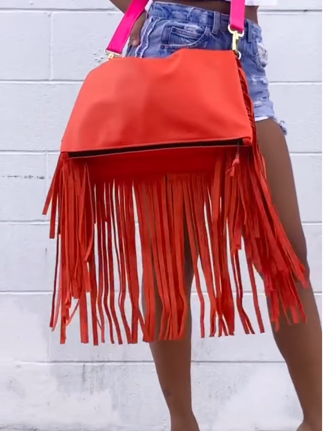 Bright Orange Fringe Crossbody Bag