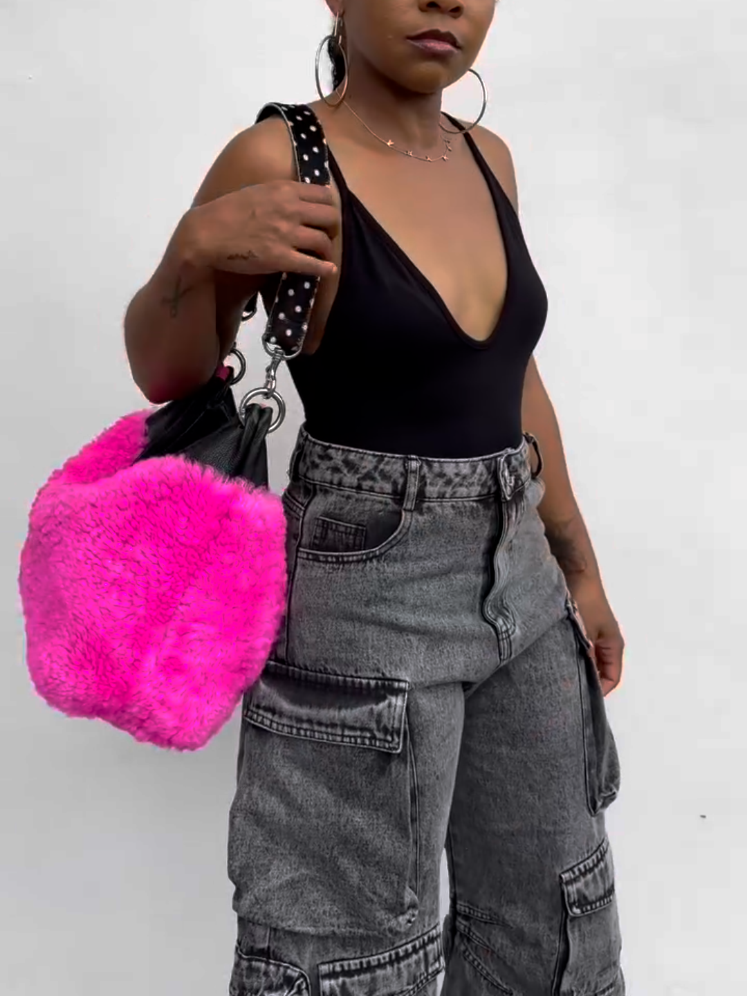 Neon Pink Faux Fur Hobo Bag