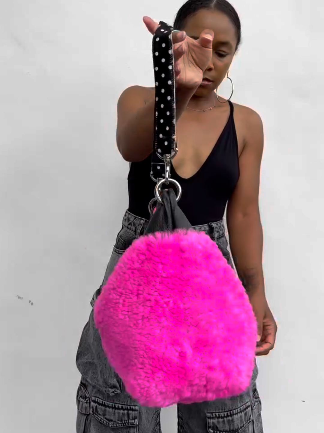 Neon Pink Faux Fur Hobo Bag