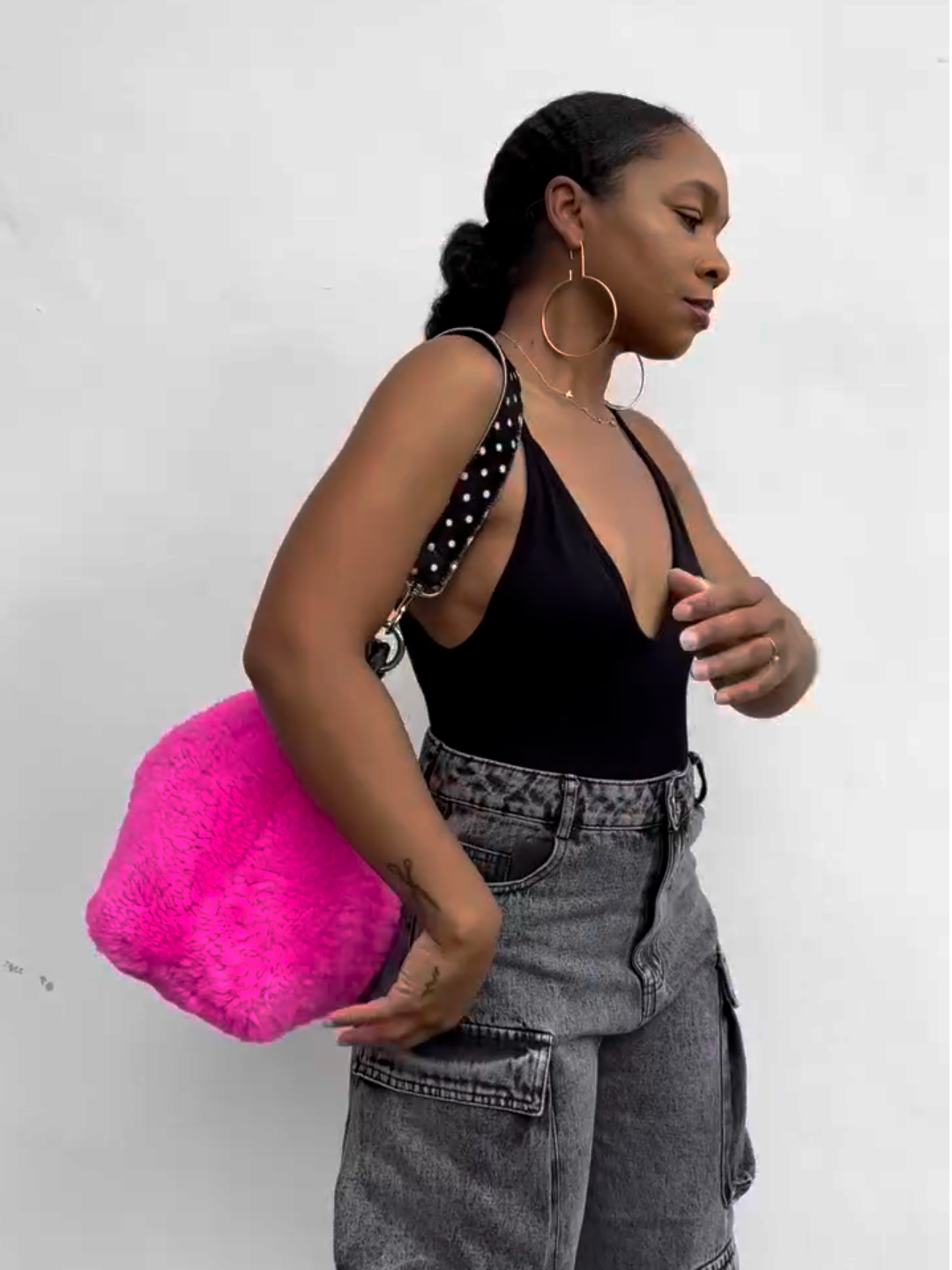 Neon Pink Faux Fur Hobo Bag