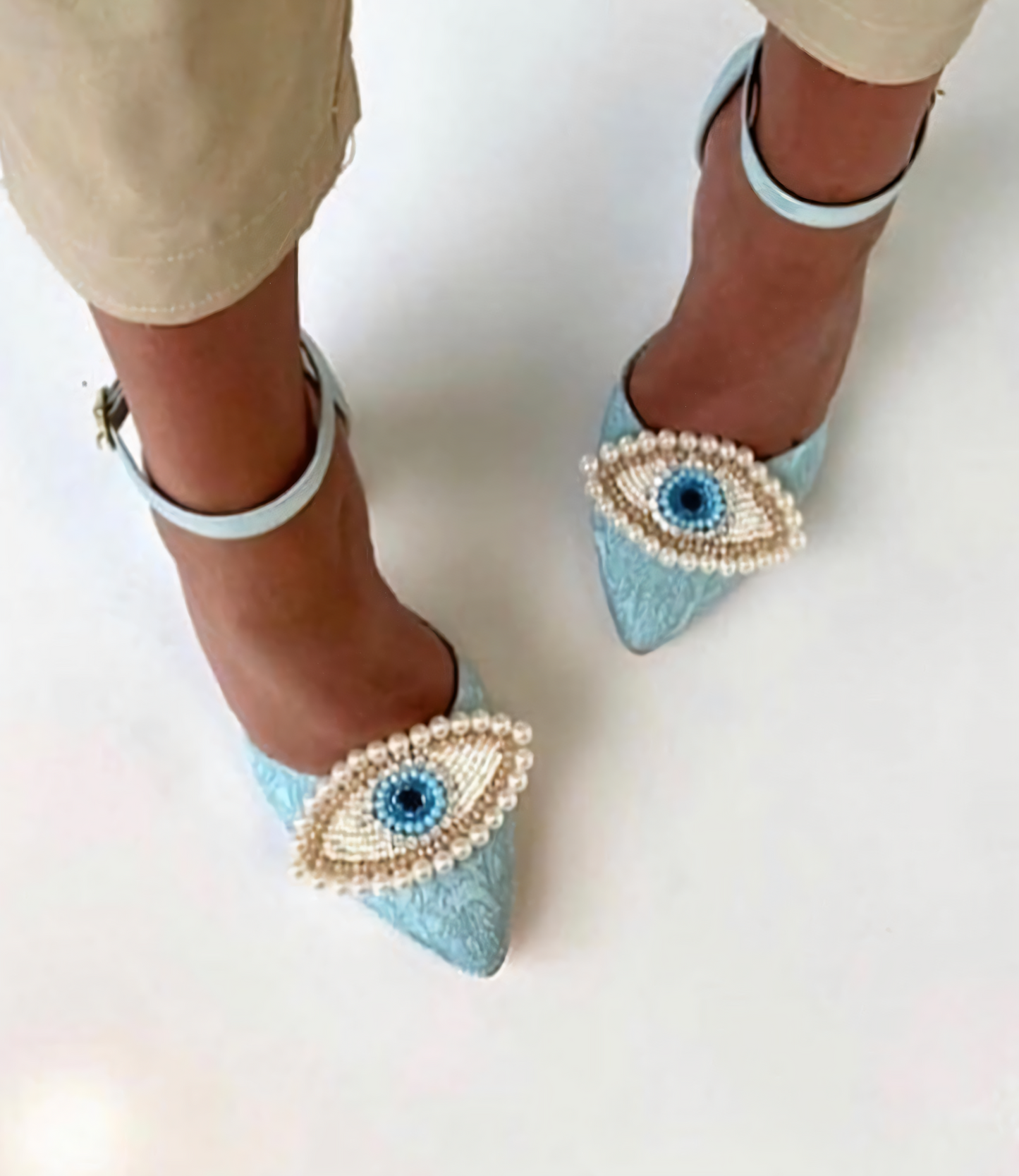 Blue Evil Eye Embellished Heels
