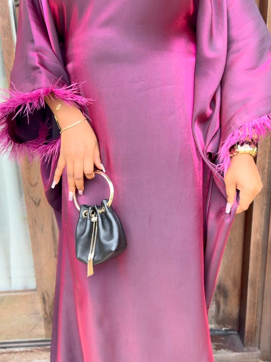 Feather Stitching V Neck Batwing Sleeve Dress