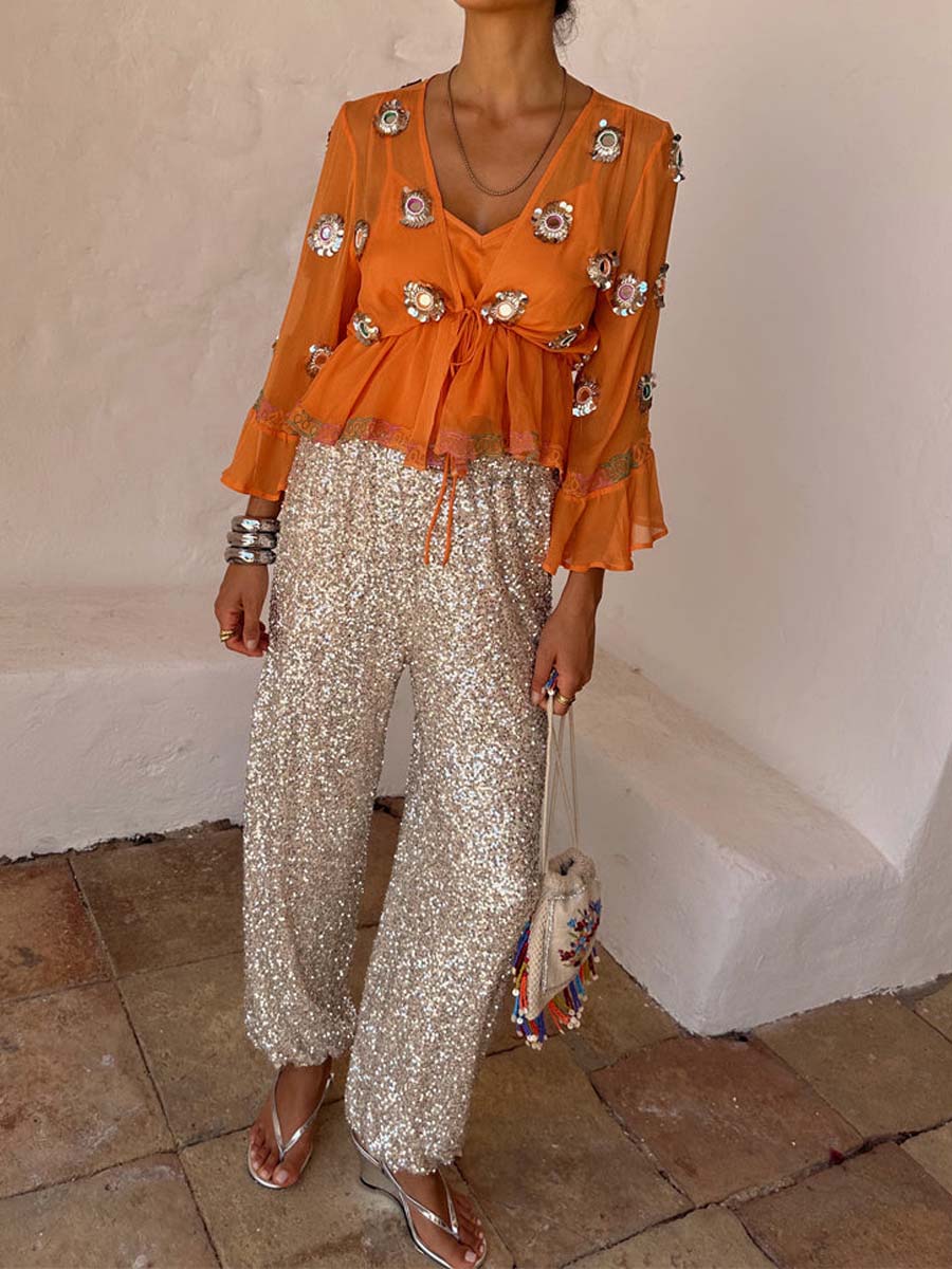 Fashion Sequined Elasticated Waist Trousers