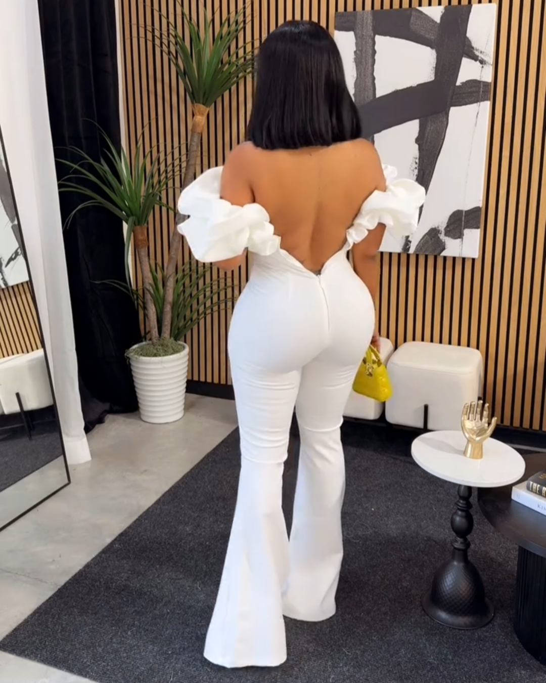 White ruffle jumpsuit