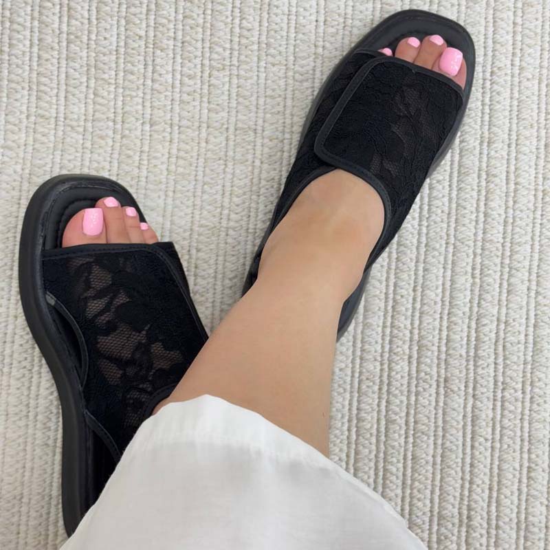 Lace Velcro Flat Sandals