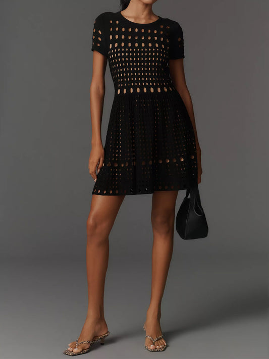 Hollowed Out Short Sleeve Mini Dress