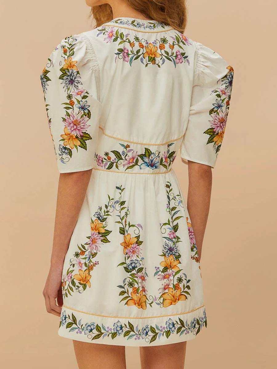 Placement Print V Neck Mini Dress