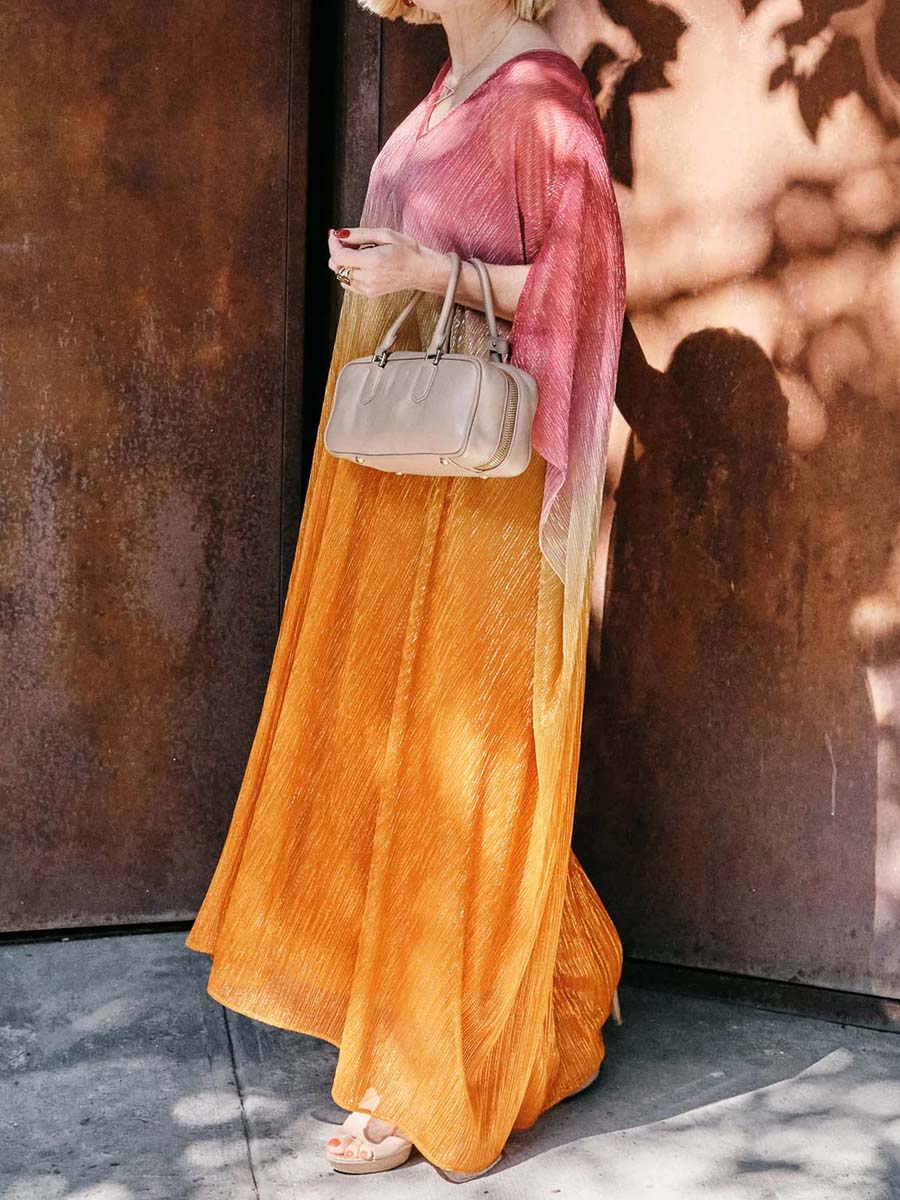 Printed V Neck Batwing Sleeve Maxi Dress