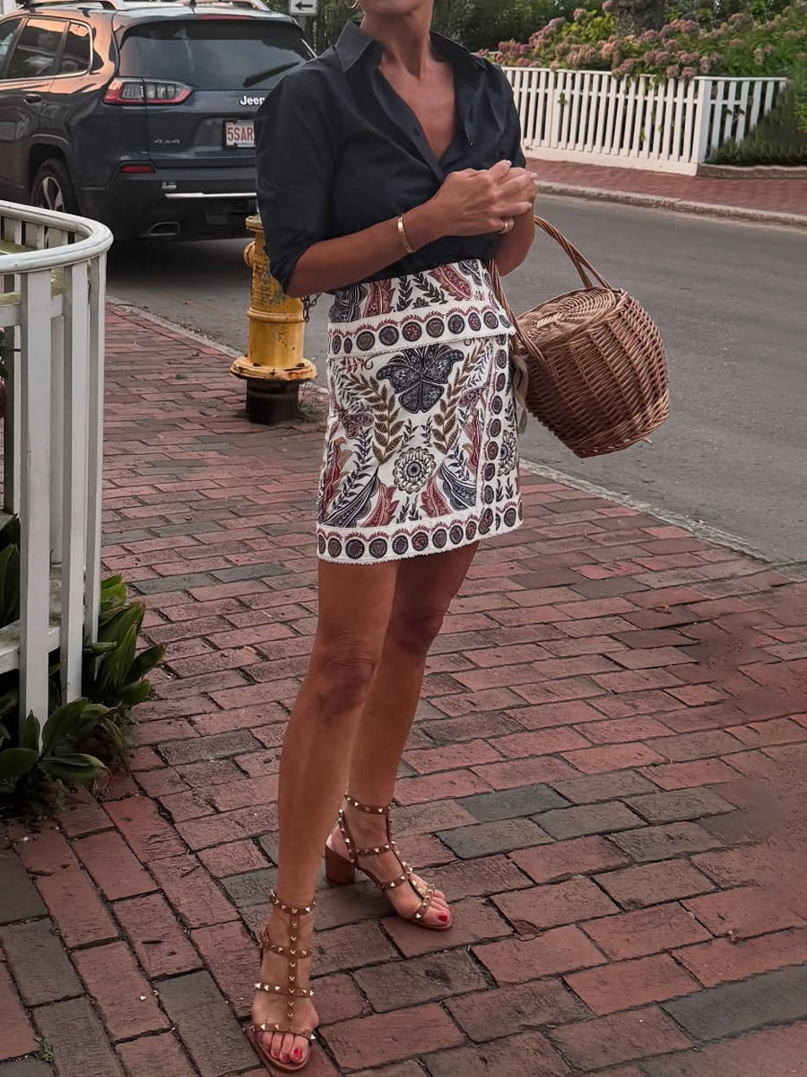 Printed Faux-wrap Mini Skirt