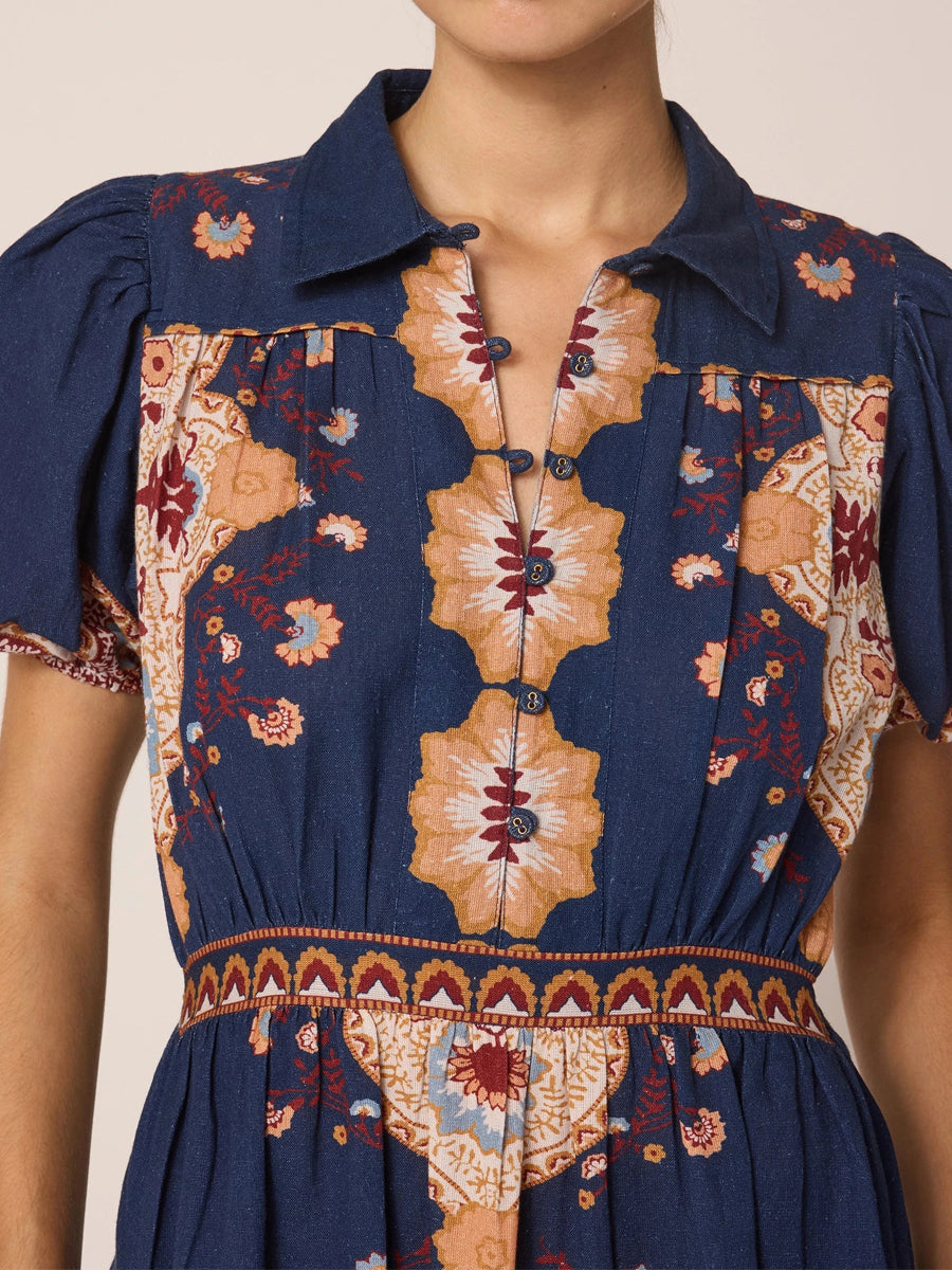 Printed Short Sleeve Midi Dress