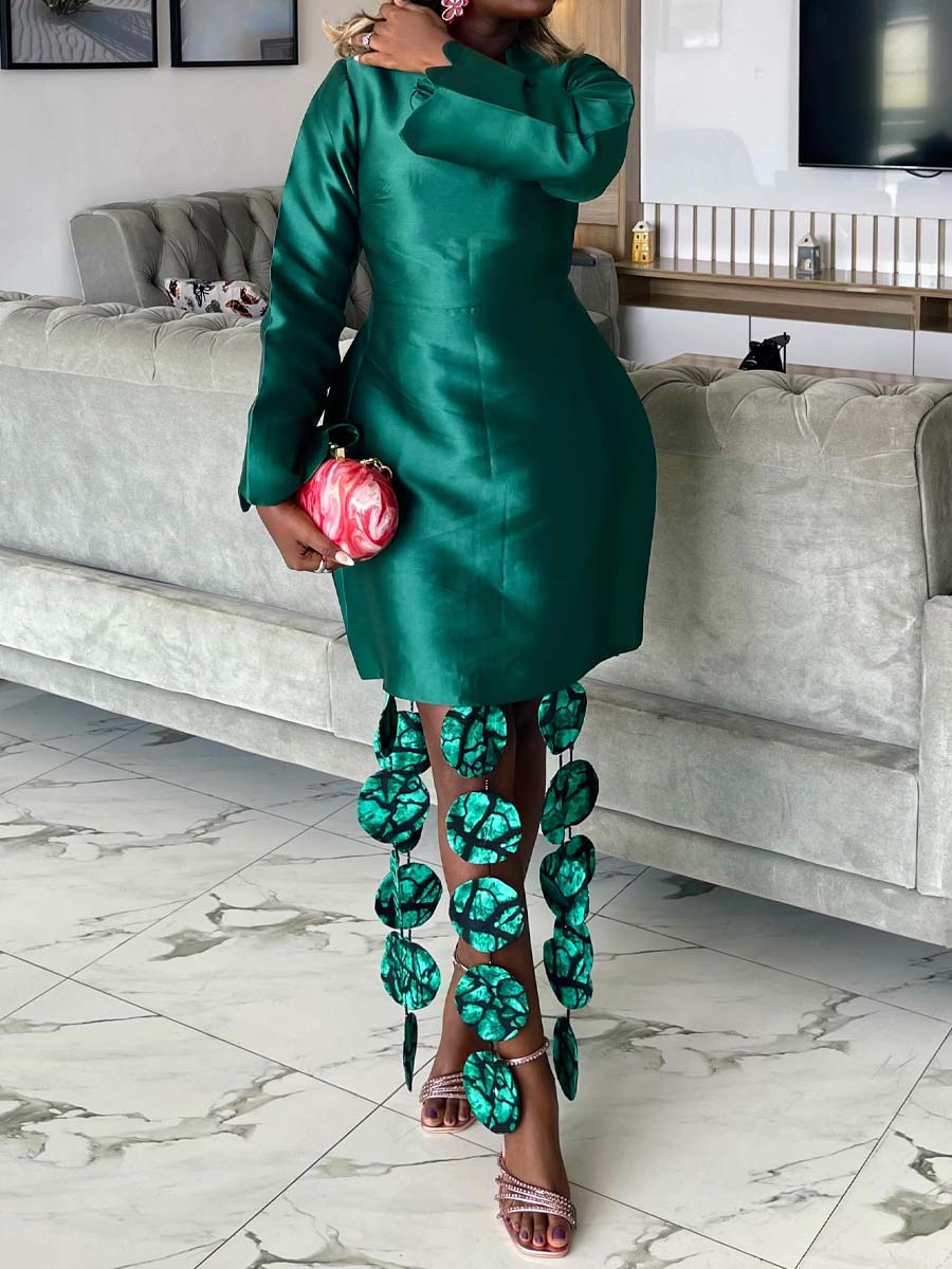 Fashion Fringed Hem Long Sleeve Dress