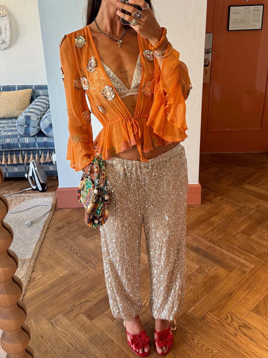 Fashion Sequined Elasticated Waist Trousers