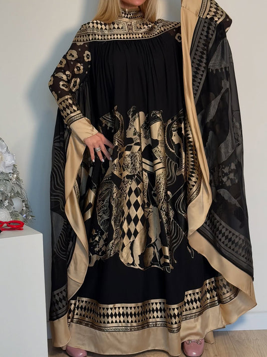 Printed Tie Up Cape Dress