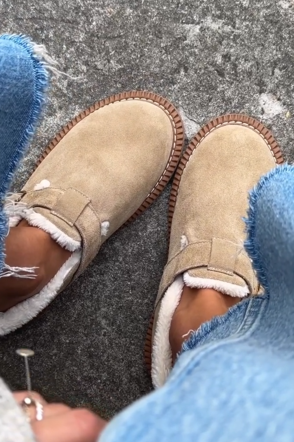 Beige Suede Faux Fur - Lined Loafers