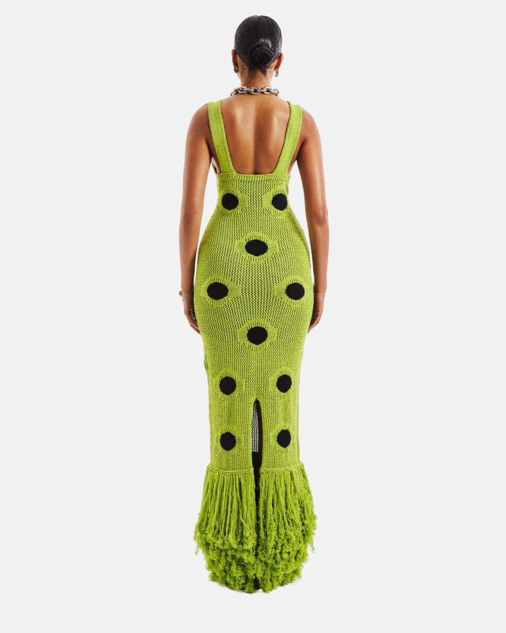 Fringe Hem Deep V Neck Cutout Dress