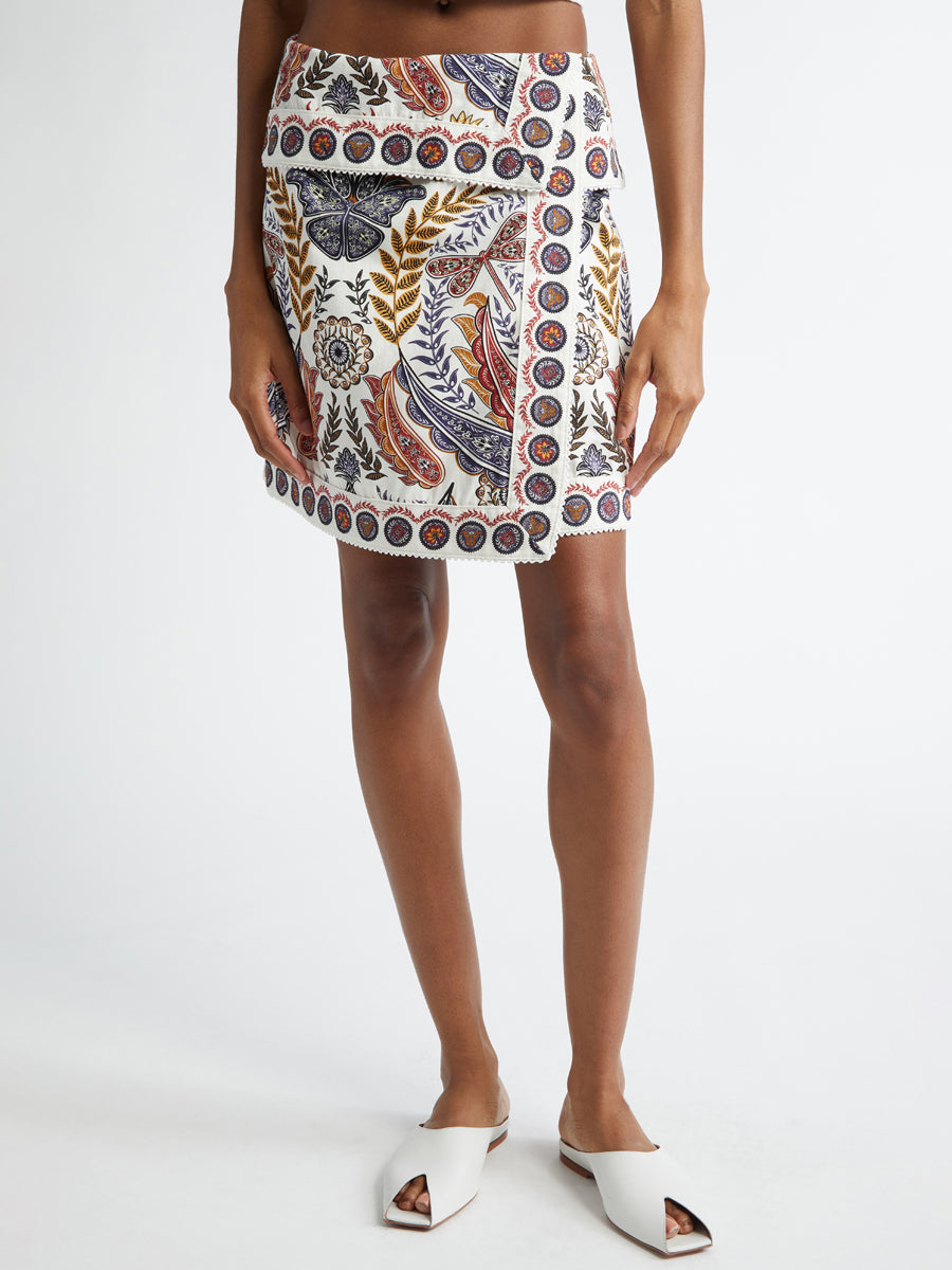 Printed Faux-wrap Mini Skirt
