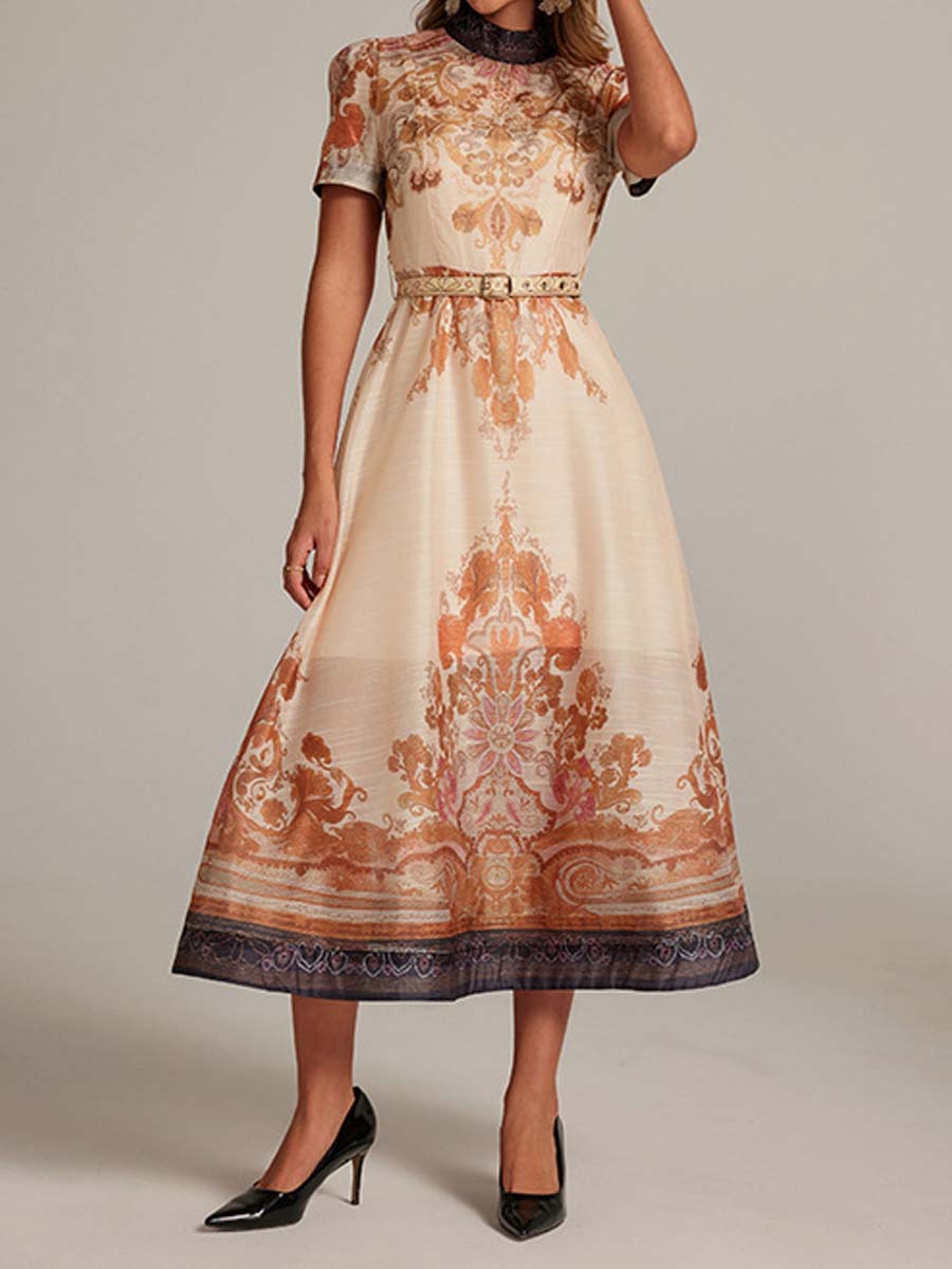 Elegant Short Sleeve Printed Dress
