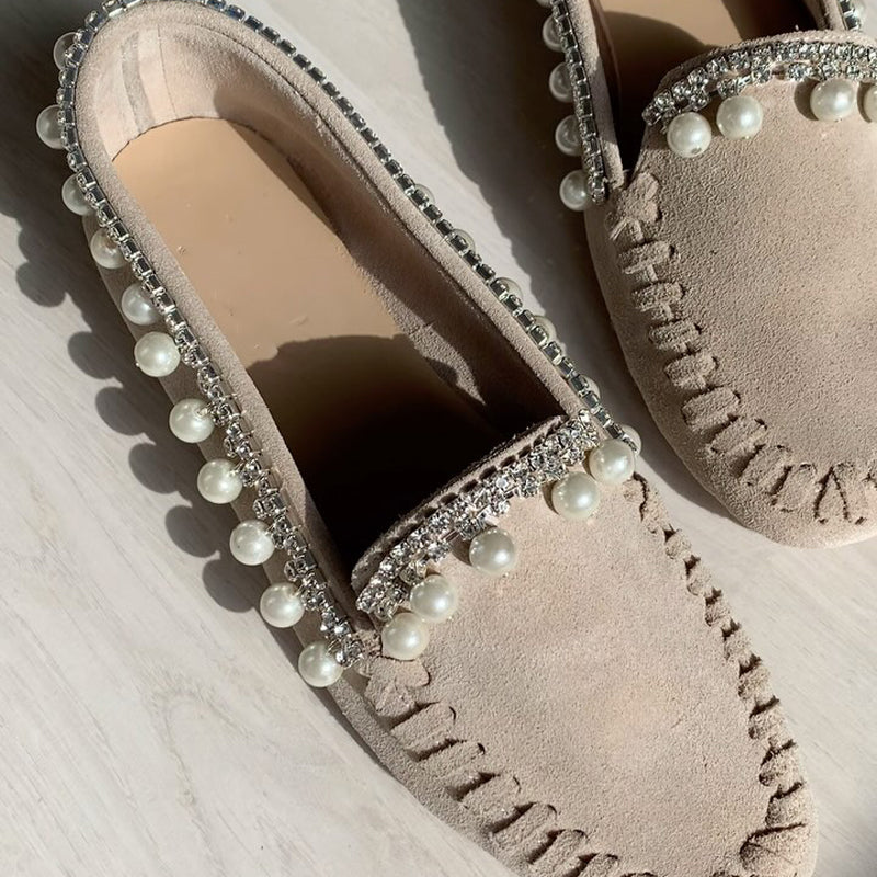 Rhinestone Sparkle Suede Pearl Loafer
