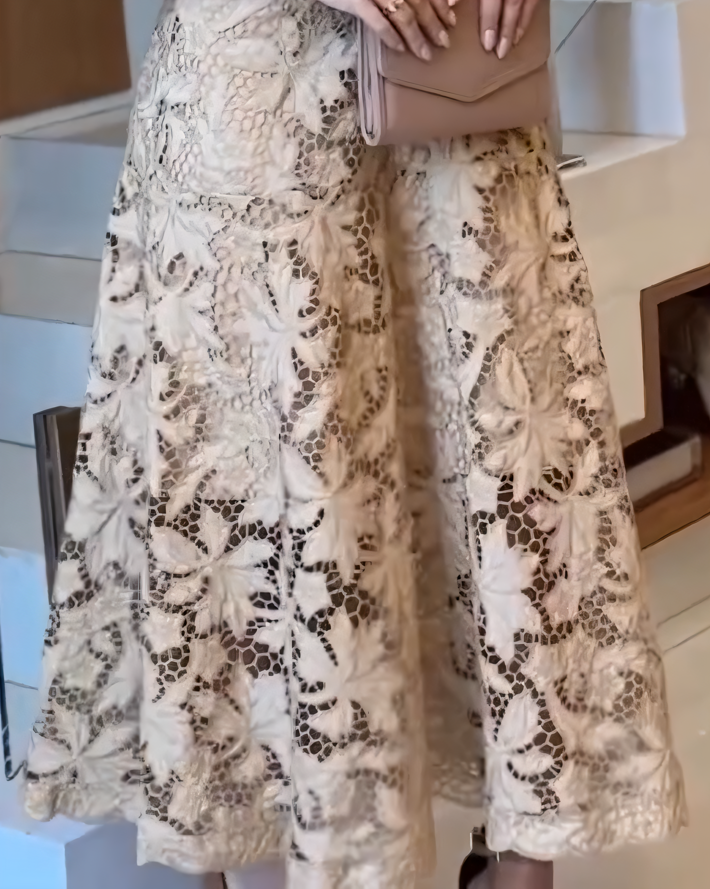 Beige Lace High - Neck Mermaid Midi Dress