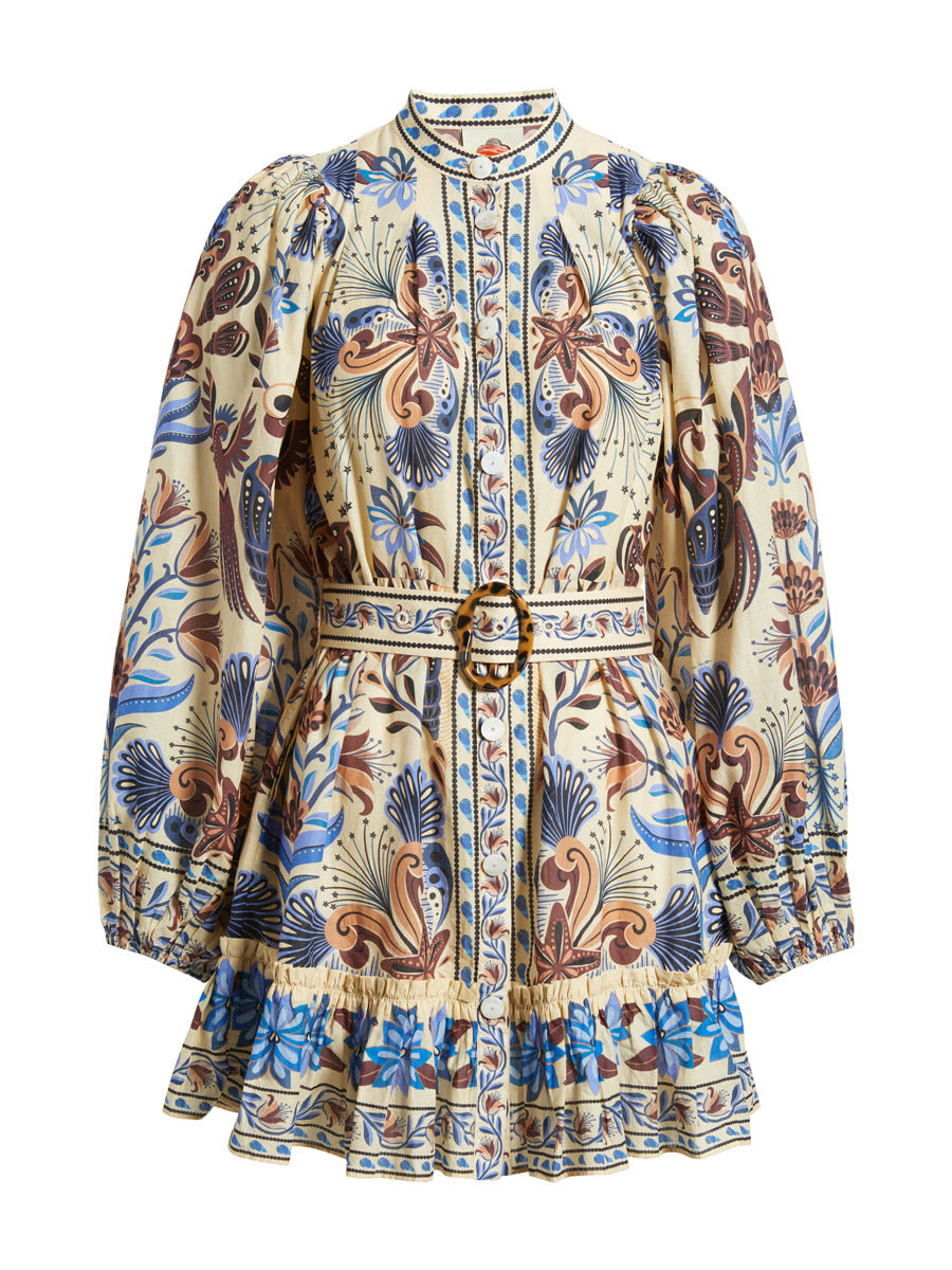 Printed Long Sleeve Belted Minidress