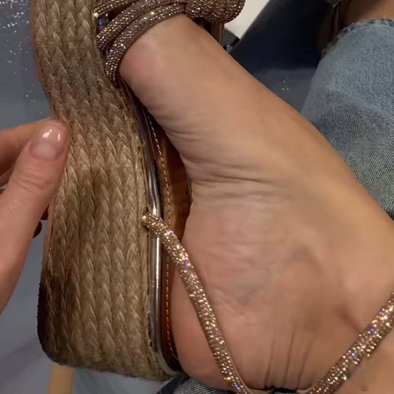 Rhinestone Sparkle Woven Platform Wedge Sandals