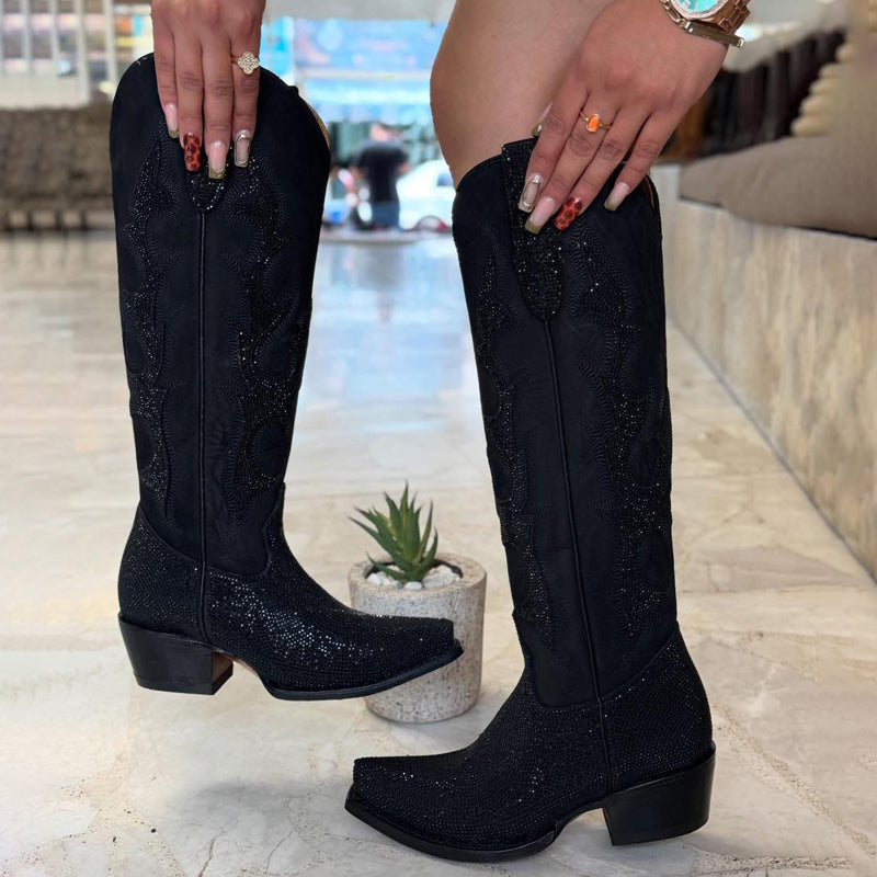Pointed-Toe Rhinestone Boots