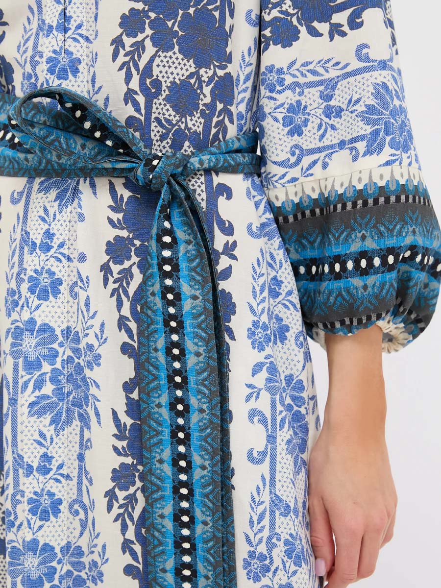 Split Neck Printed Long Slleve Mai Dress