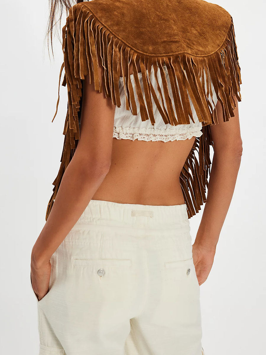 Suede Collar Fringed Vest