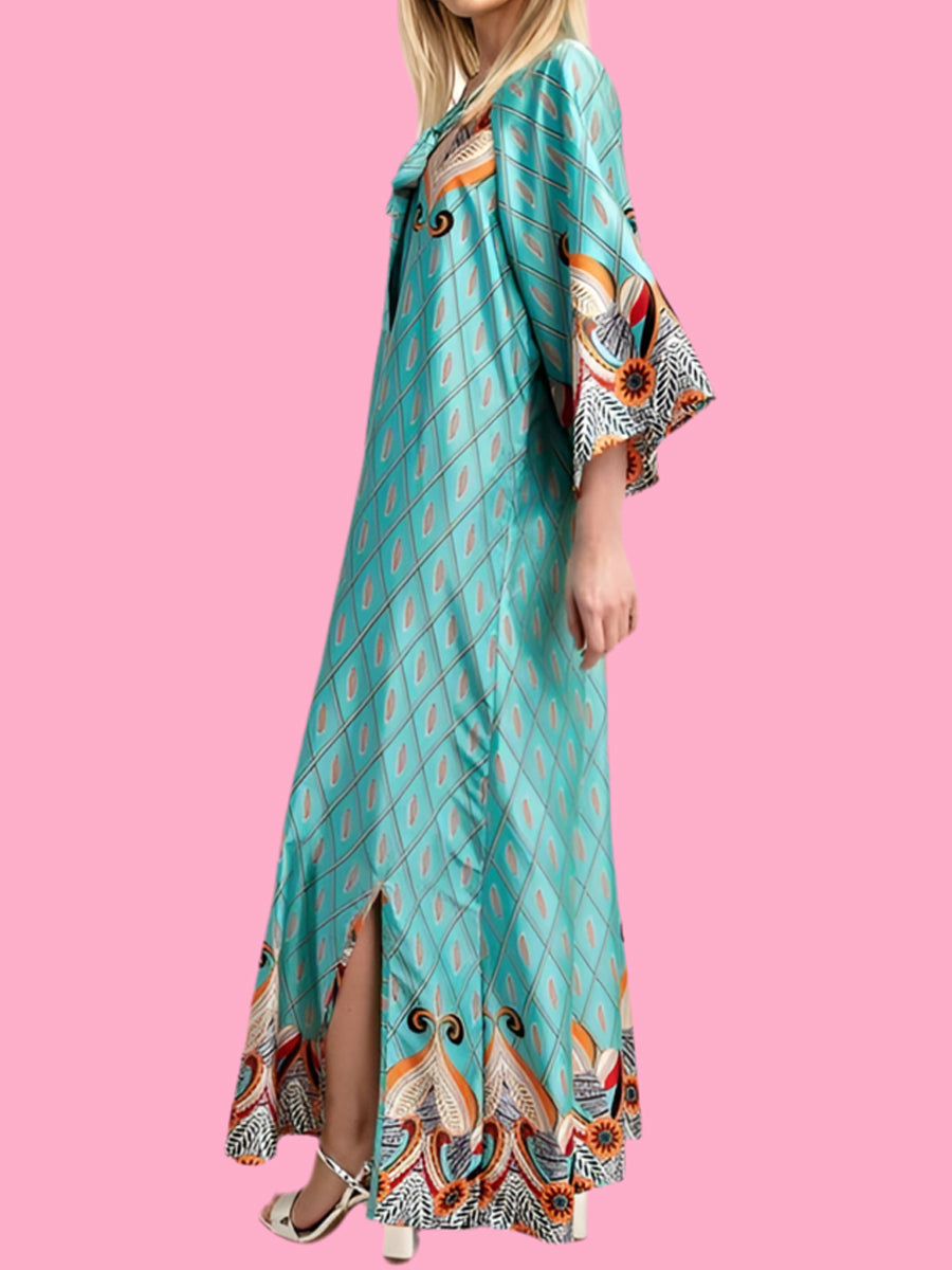 Fashion Printed Bow Loose Maxi Dress