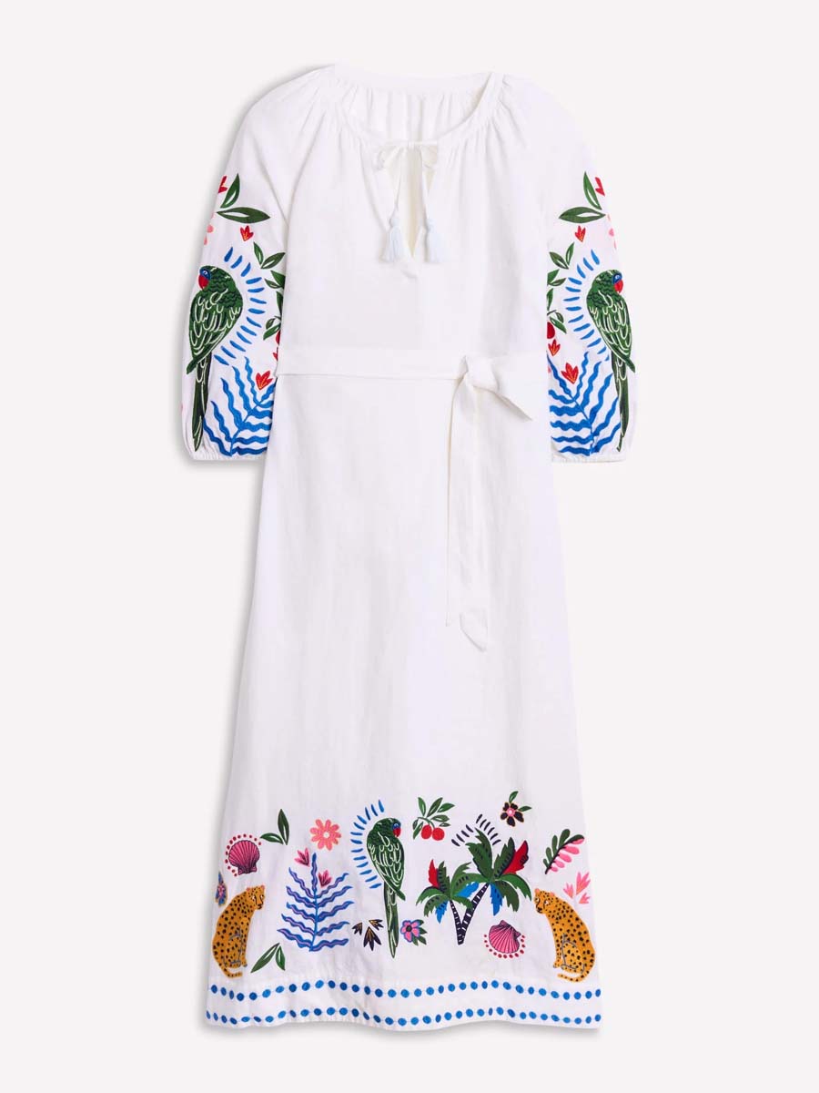 Embroidered V Neck Tassel Dress