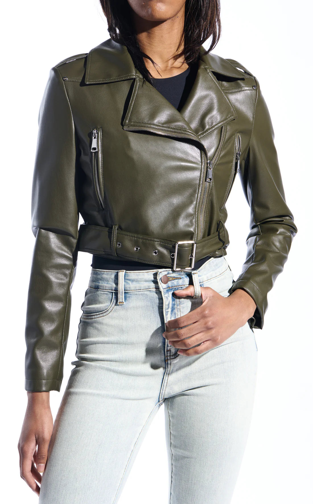 Cropped Faux Leather Moto Jacket