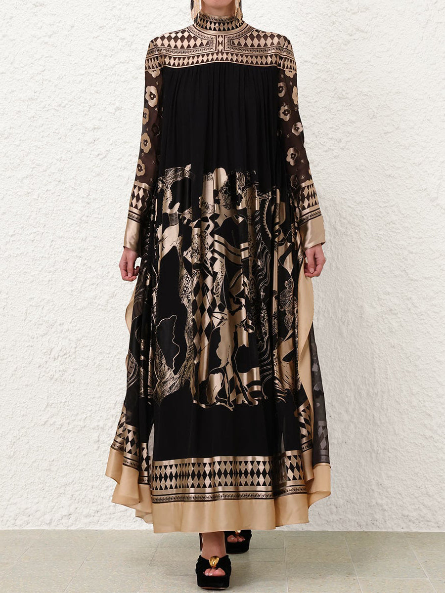 Printed Tie Up Cape Dress