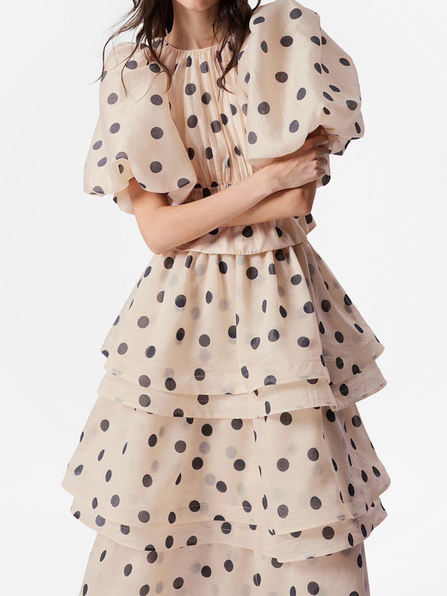 Ruched Balloon Sleeve Two Pieces Dress