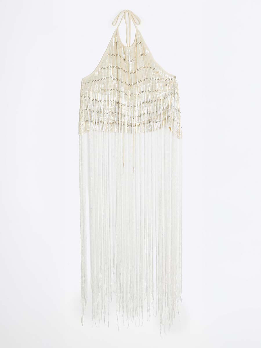 Fringe Sequin Halterneck Top