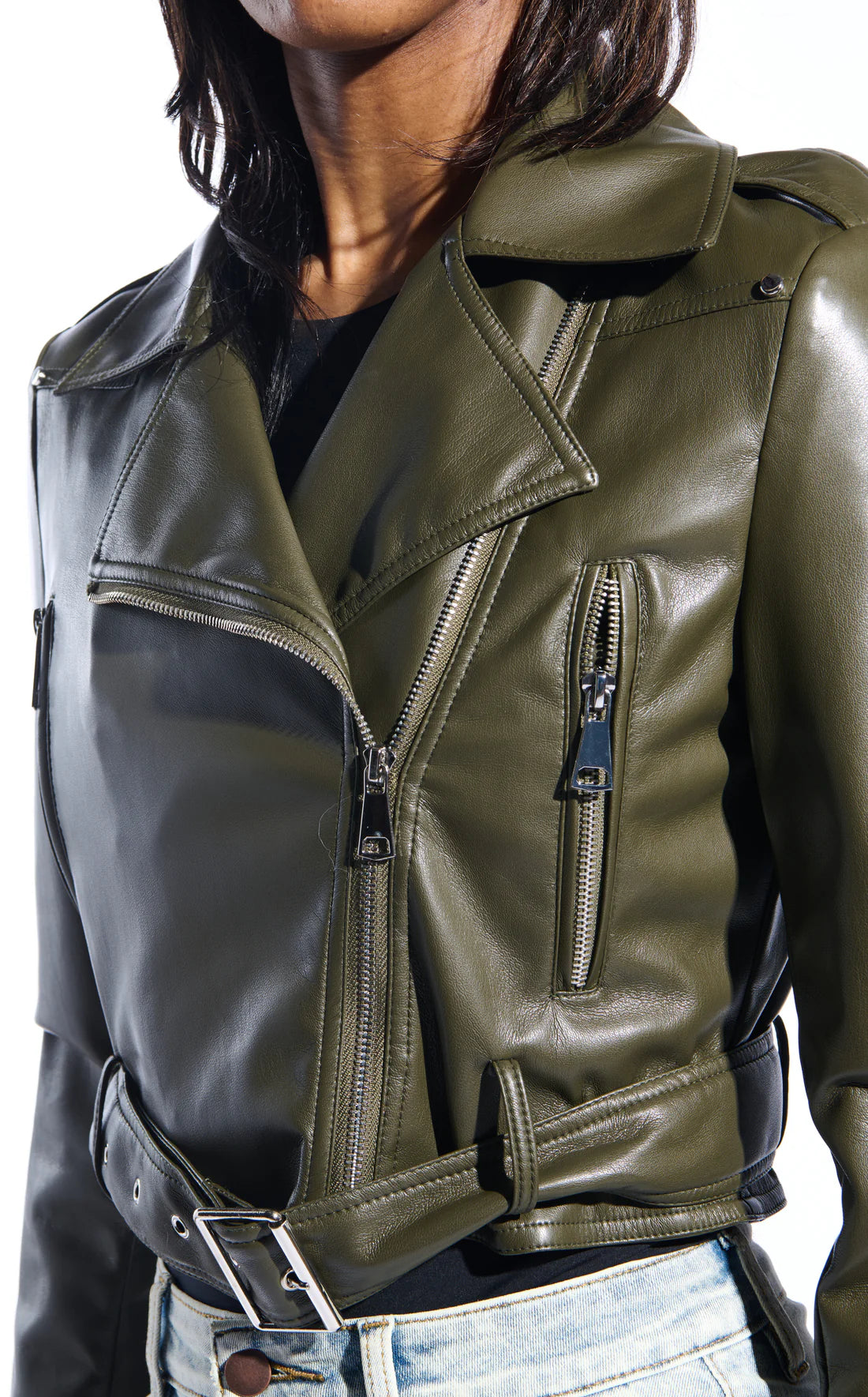 Cropped Faux Leather Moto Jacket