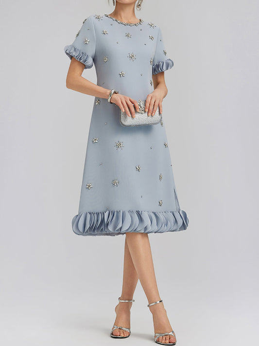 Elegant Beaded Floral-Trim Dress