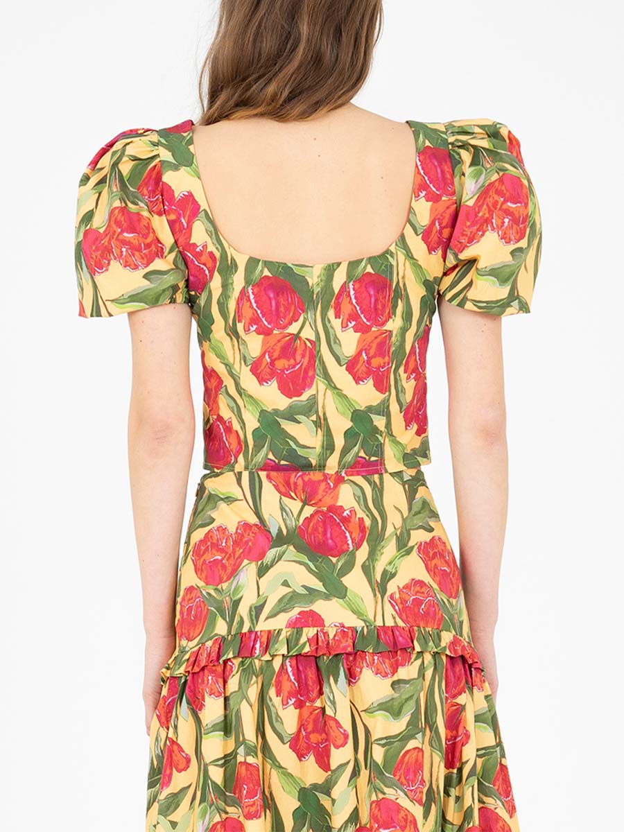 Floral Print Puff Sleeve Two Pieces Dress