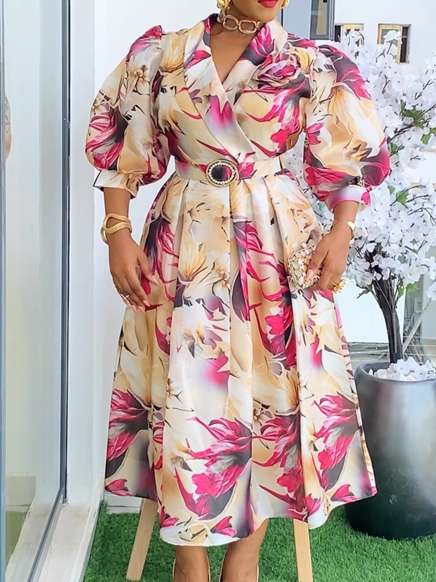Three-dimensional Flower V-neck Dress