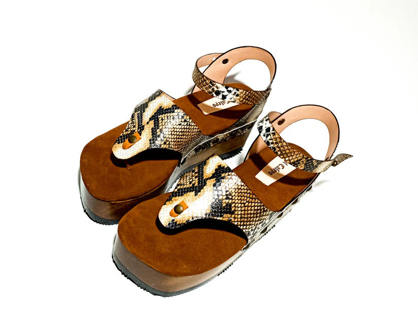 Snake - Print Wooden Platform Thong Sandals