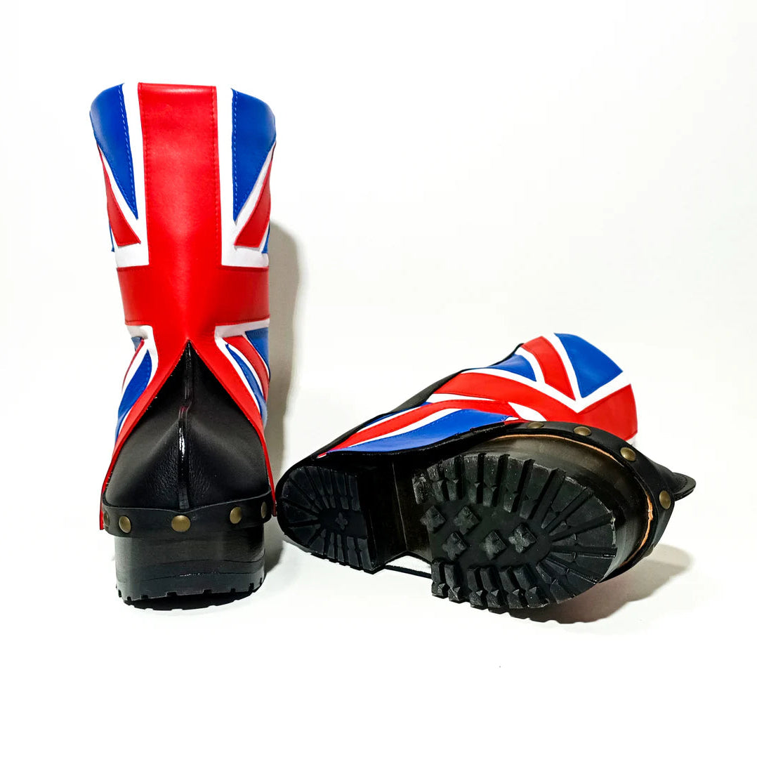 Black Platform Clog Boots with Union Jack Print