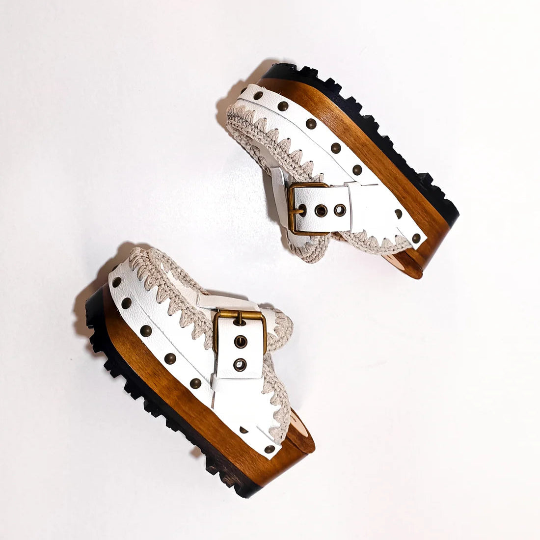 White Woven - Trim Buckle Platform Clogs