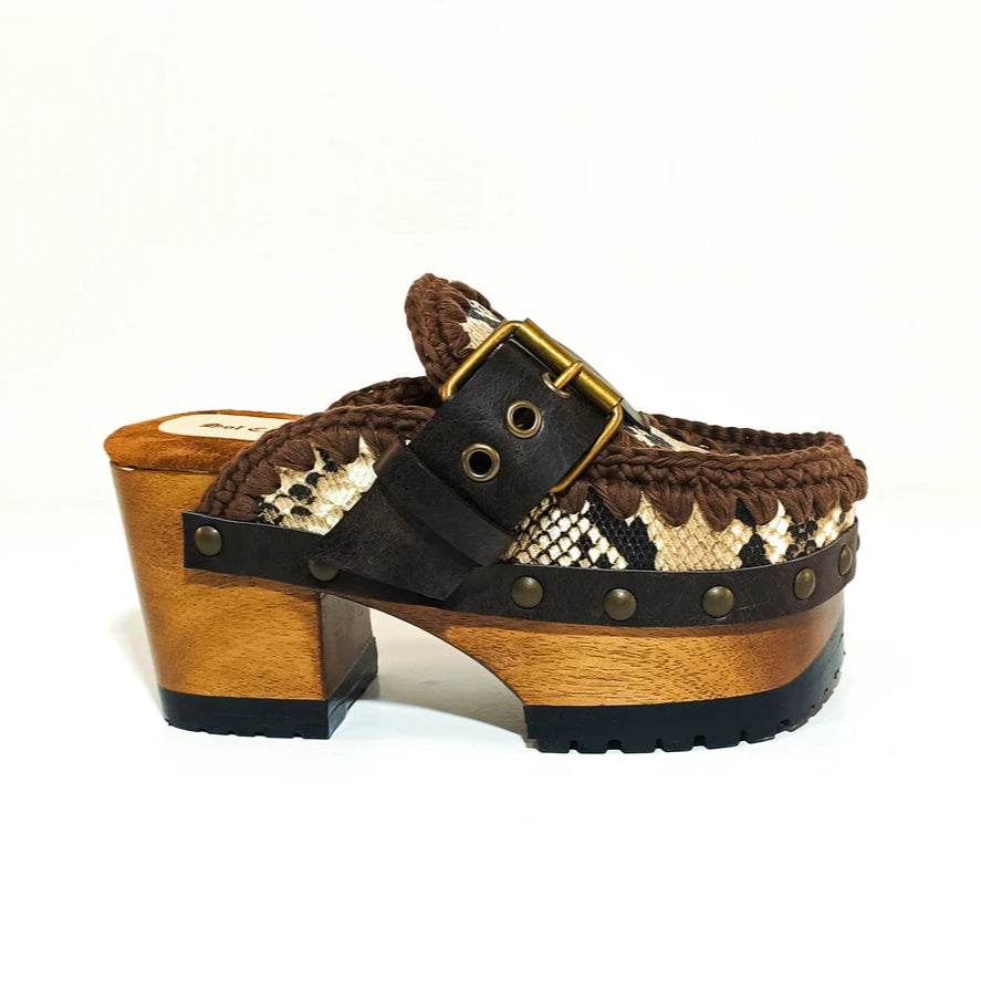 Boho Crochet & Snakeskin - Print Platform Clogs