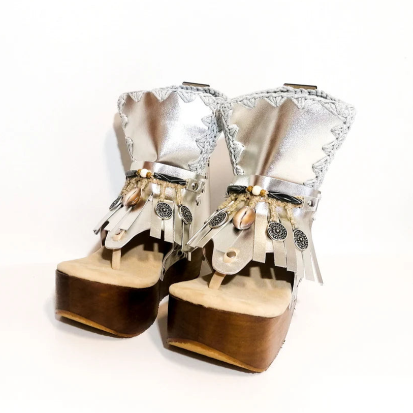 Silver Embellished Platform Gladiator Sandals