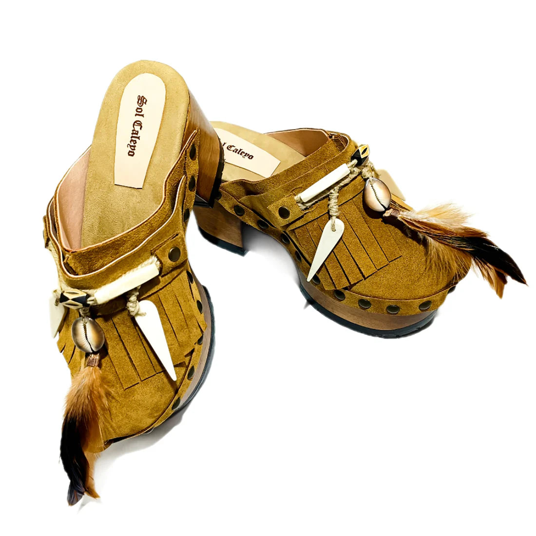 Boho - Style Fringe & Feather Platform Clogs