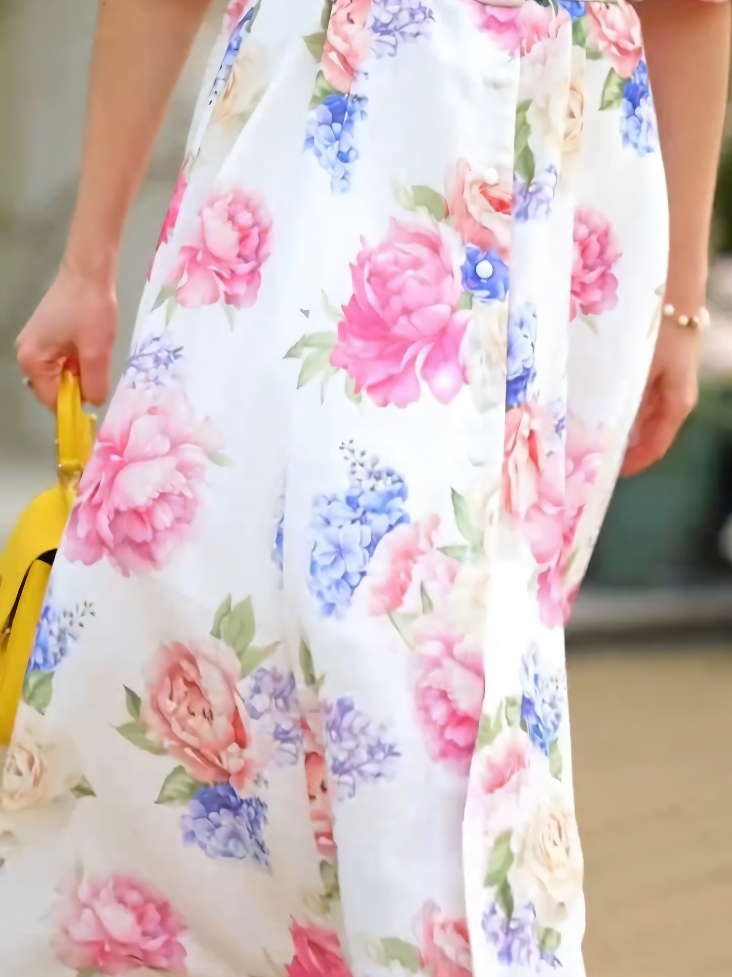 Premium Floral Print V-neck Midi Dress