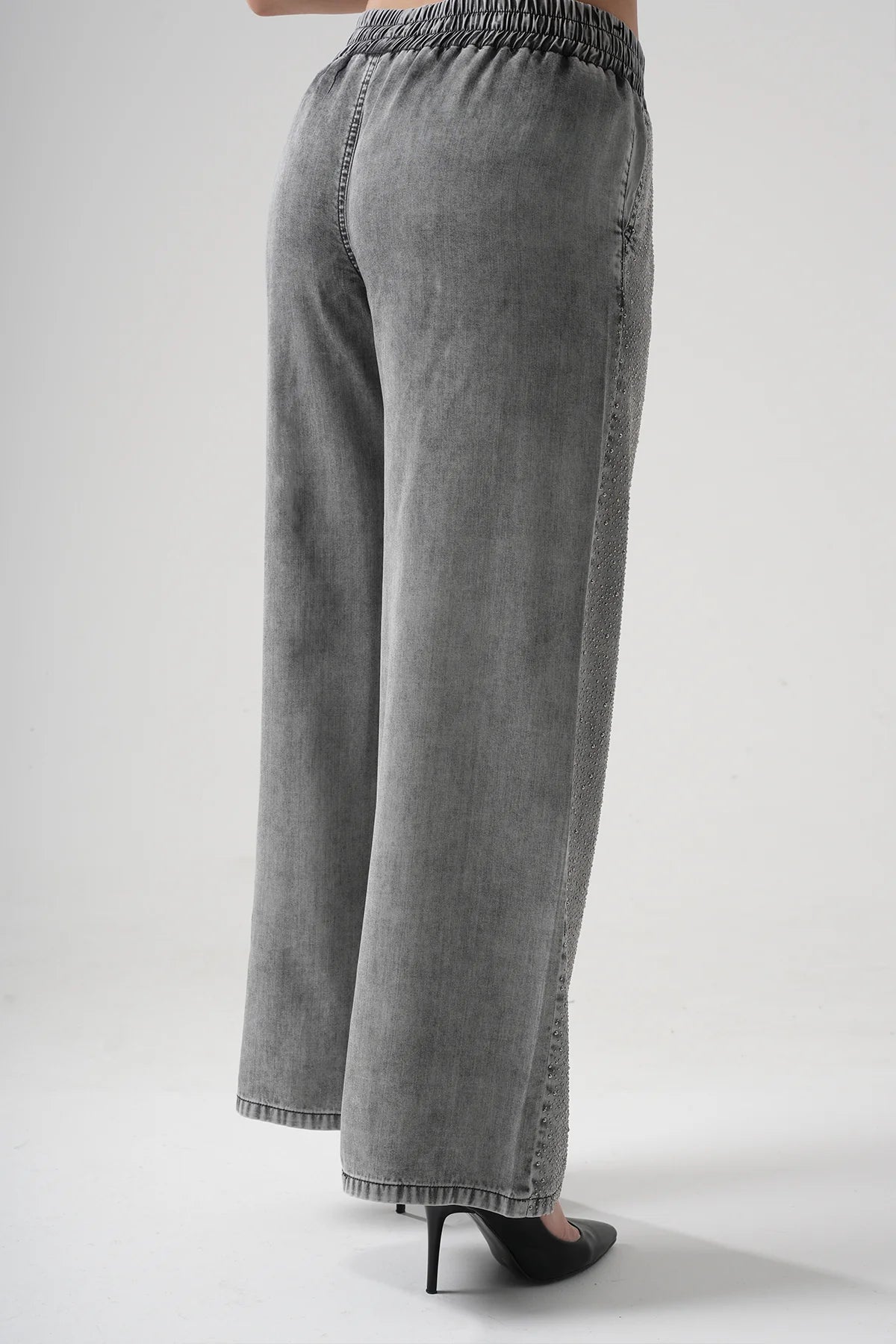 Rhinestone - Embellished Wide - Leg Pants