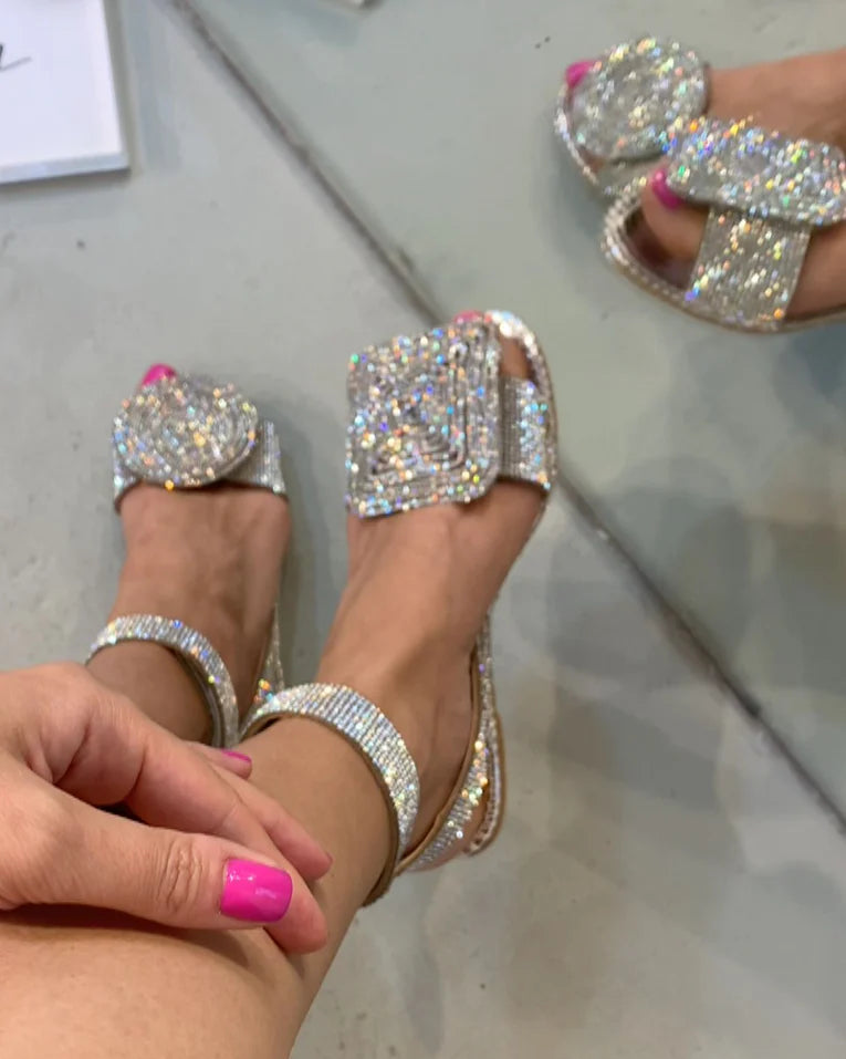 Rhinestone - Encrusted Ankle - Strap Sandals