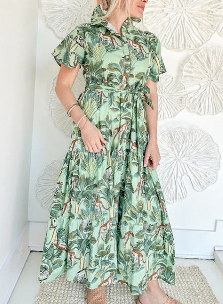 Ruffle-Collar Printed Dress