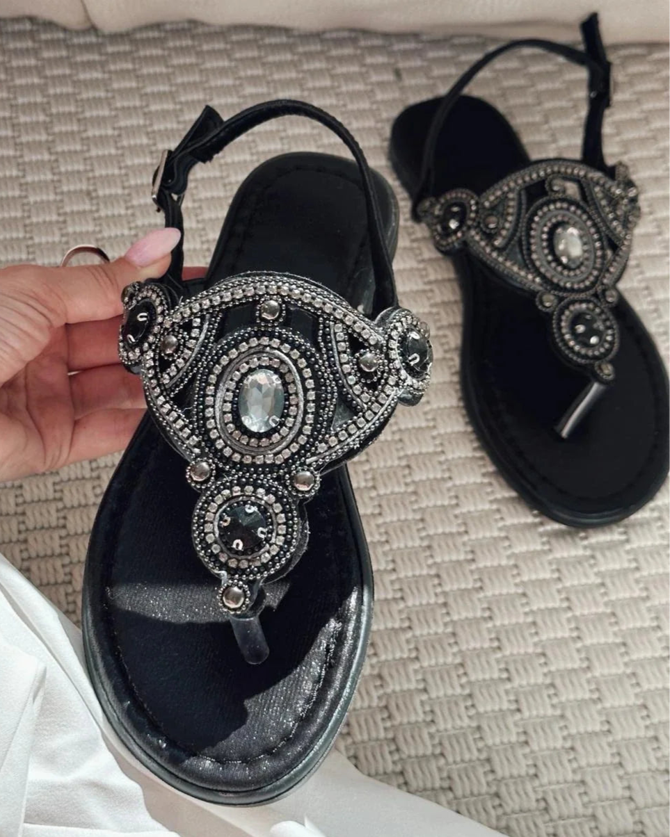 Ornate Rhinestone Thong Sandals
